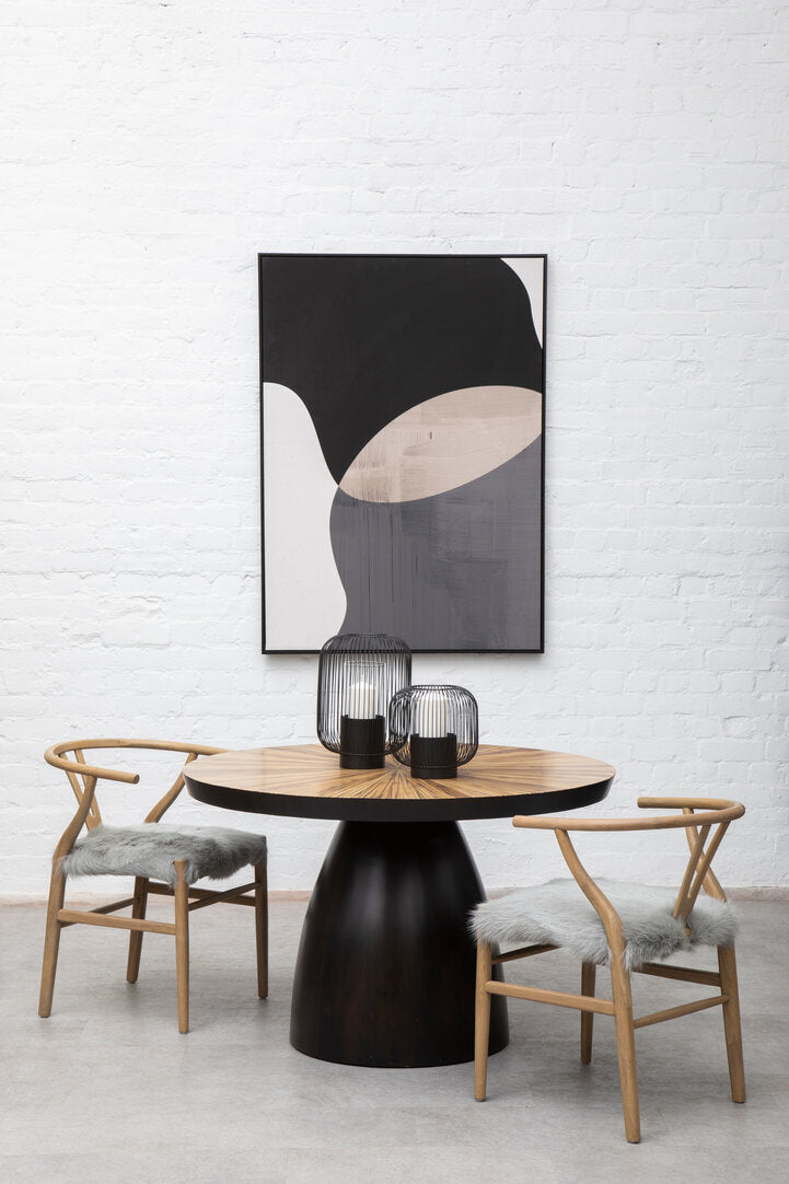 Amber Natural Oak Wood and Grey Fur Dining Chair