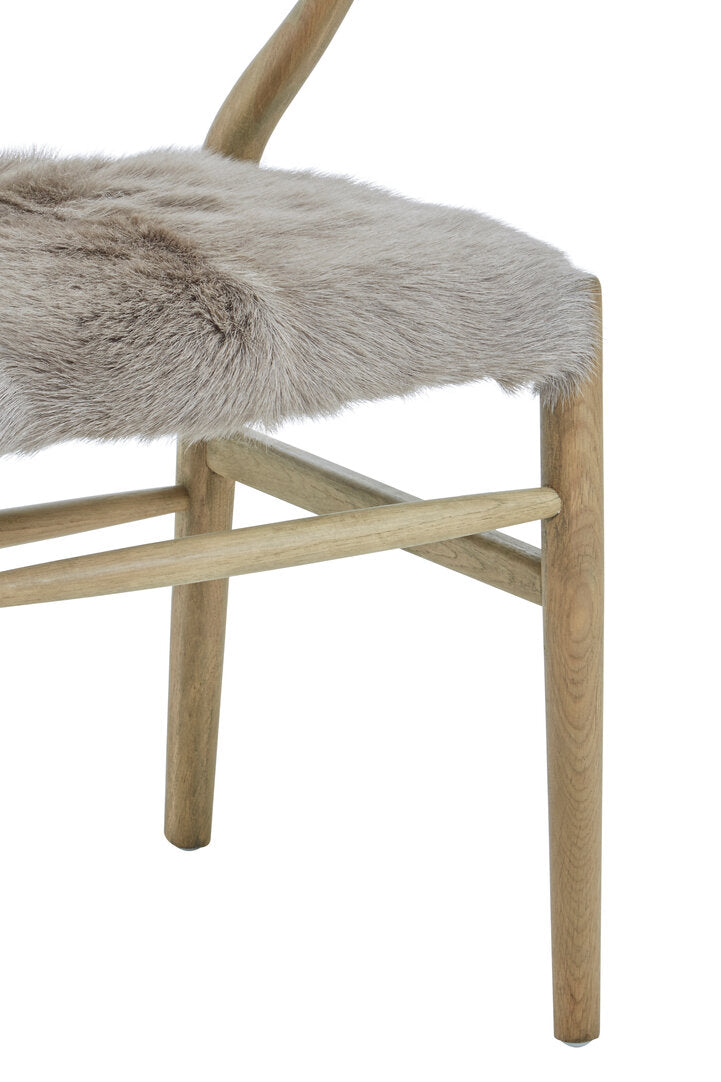 Amber Natural Oak Wood and Grey Fur Dining Chair