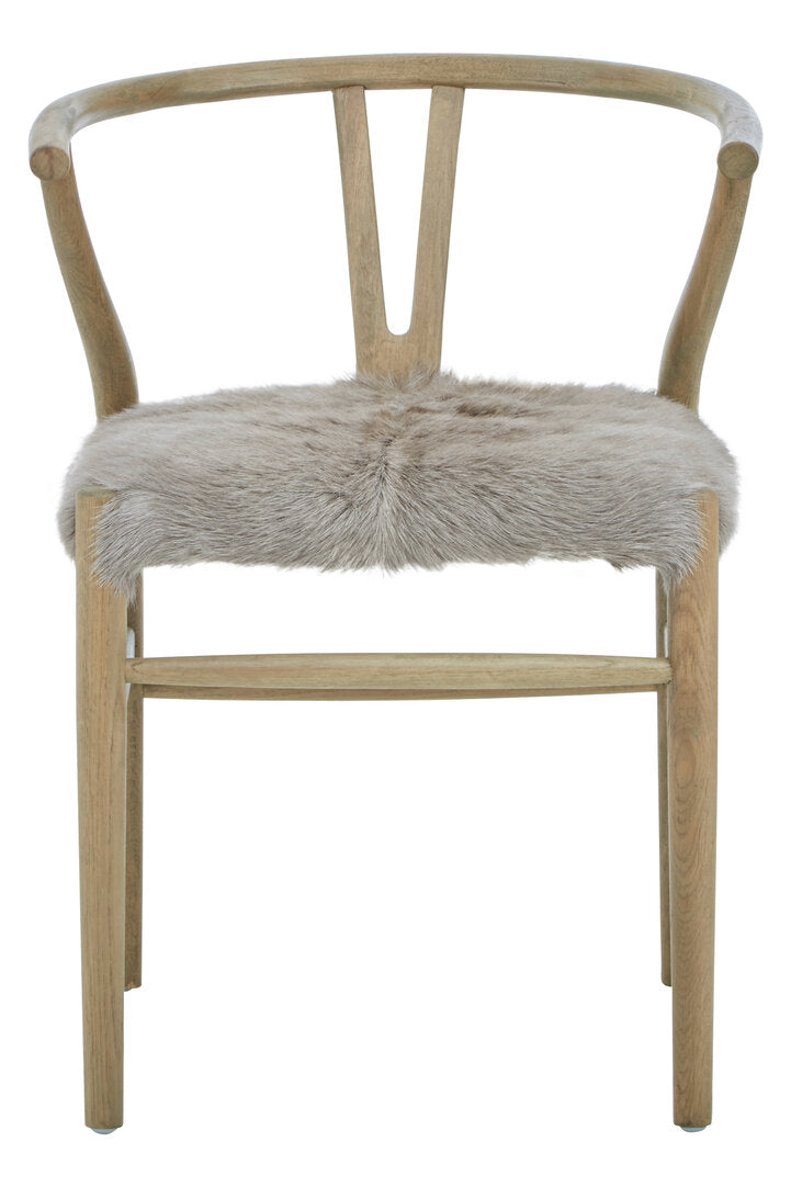 Amber Natural Oak Wood and Grey Fur Dining Chair