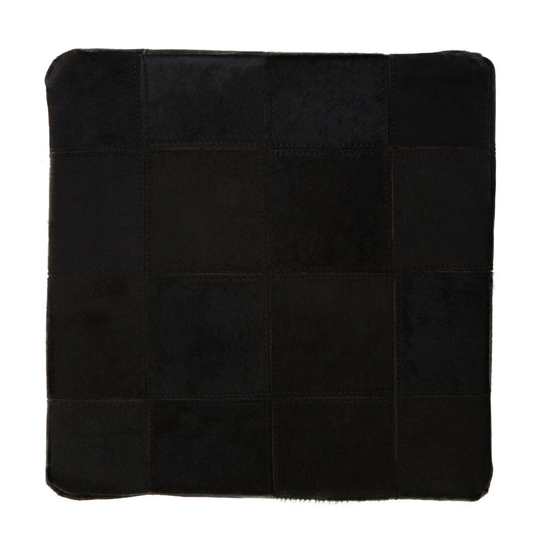 Hygge Safira Black Patchwork Leather Pouffe With Gold Studs