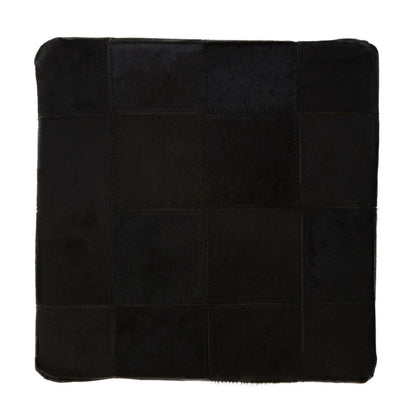 Hygge Safira Black Patchwork Leather Pouffe With Gold Studs