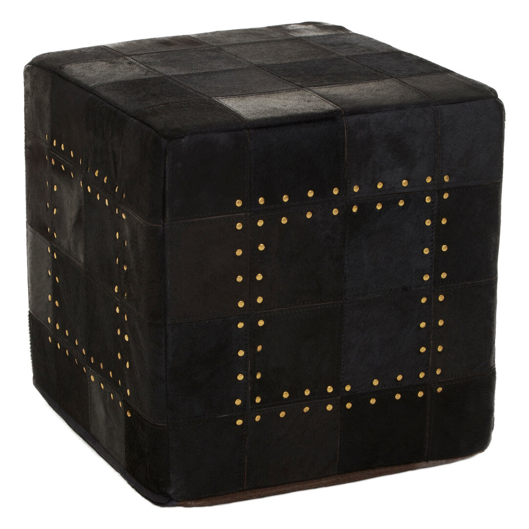 Hygge Safira Black Patchwork Leather Pouffe With Gold Studs
