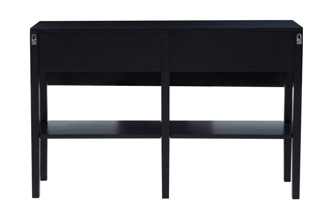 Via Black Console Table with Rattan Drawers