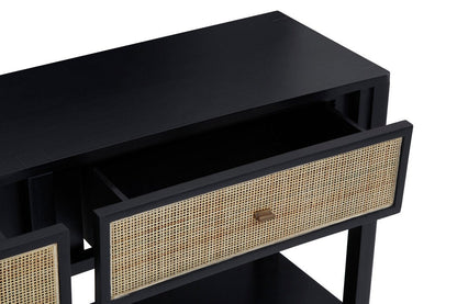 Via Black Console Table with Rattan Drawers