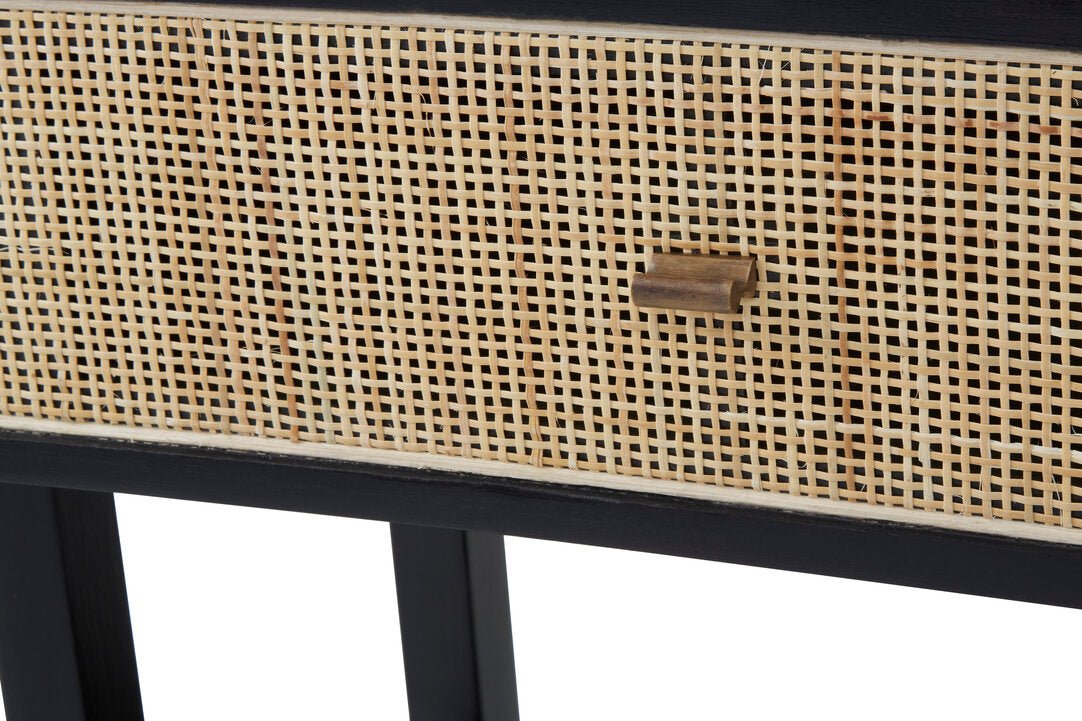 Via Black Console Table with Rattan Drawers