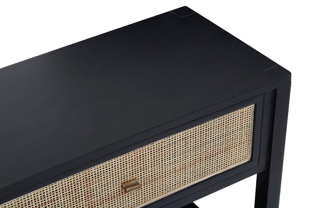Via Black Console Table with Rattan Drawers