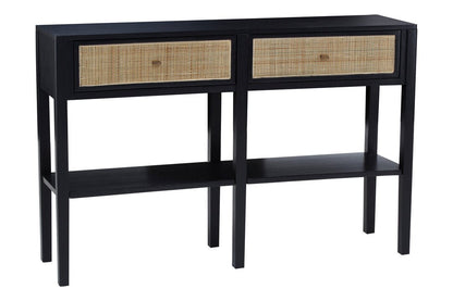 Via Black Console Table with Rattan Drawers