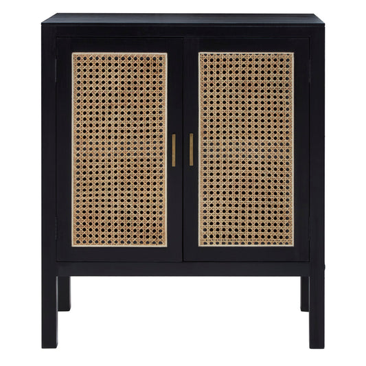 Via Black Sideboard with Two Rattan Doors