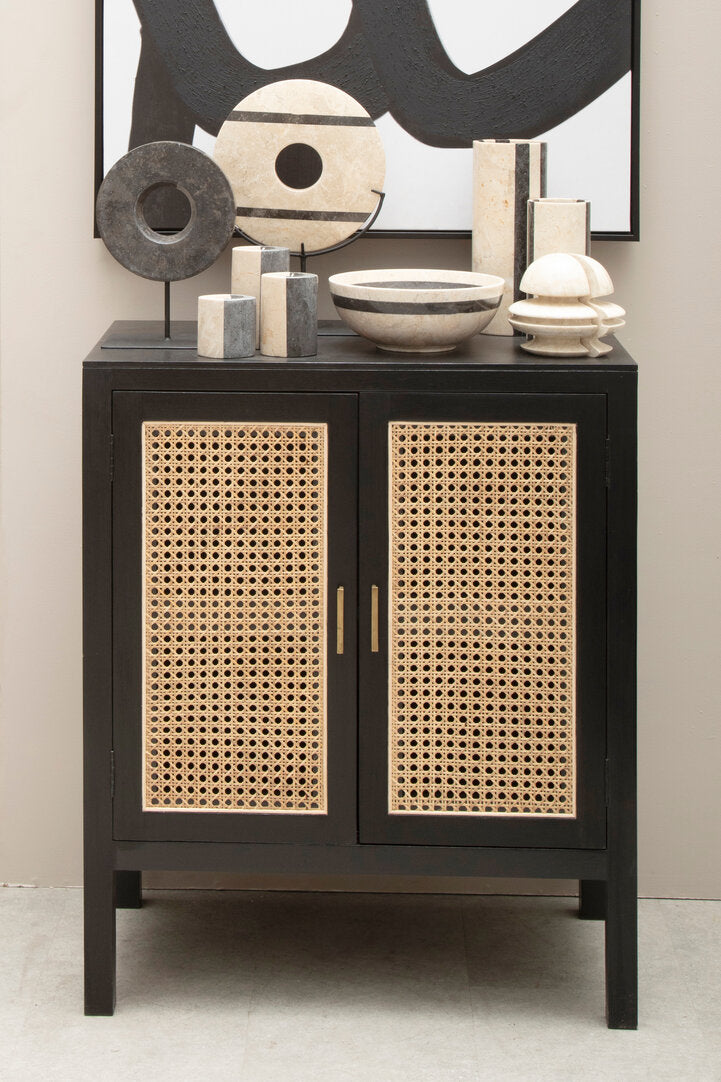 Via Black Sideboard with Two Rattan Doors