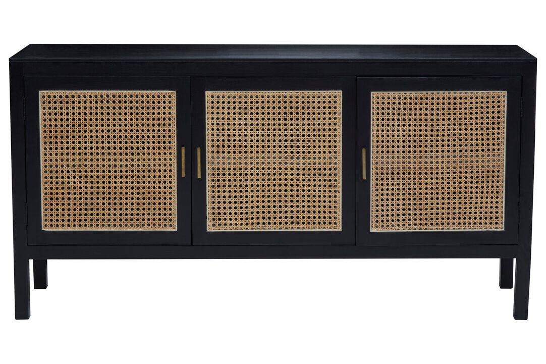 Via Black Sideboard with 3 Rattan Doors