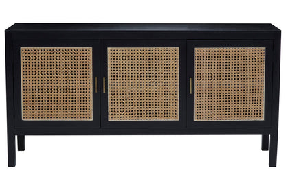 Via Black Sideboard with 3 Rattan Doors