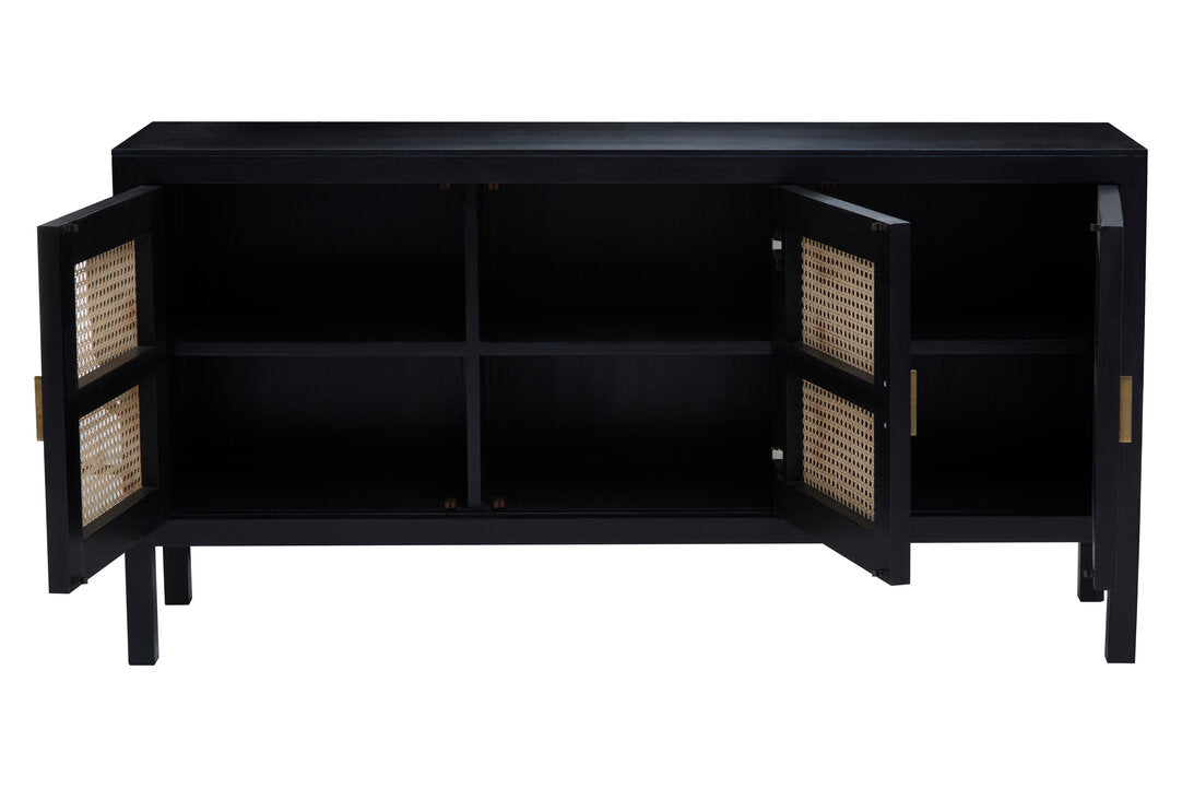 Via Black Sideboard with 3 Rattan Doors