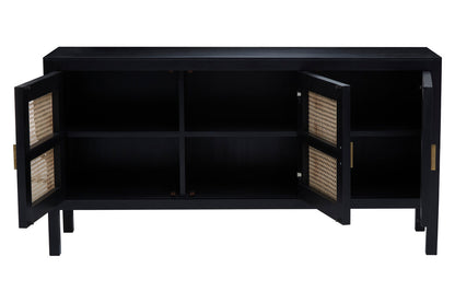 Via Black Sideboard with 3 Rattan Doors