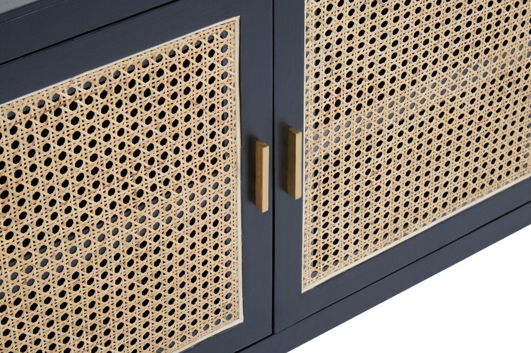 Via Black Sideboard with 3 Rattan Doors