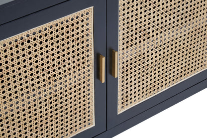 Via Black Sideboard with 3 Rattan Doors