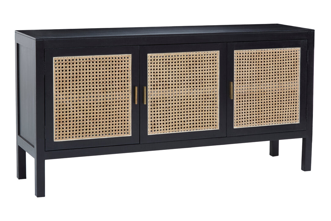 Via Black Sideboard with 3 Rattan Doors