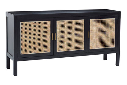 Via Black Sideboard with 3 Rattan Doors