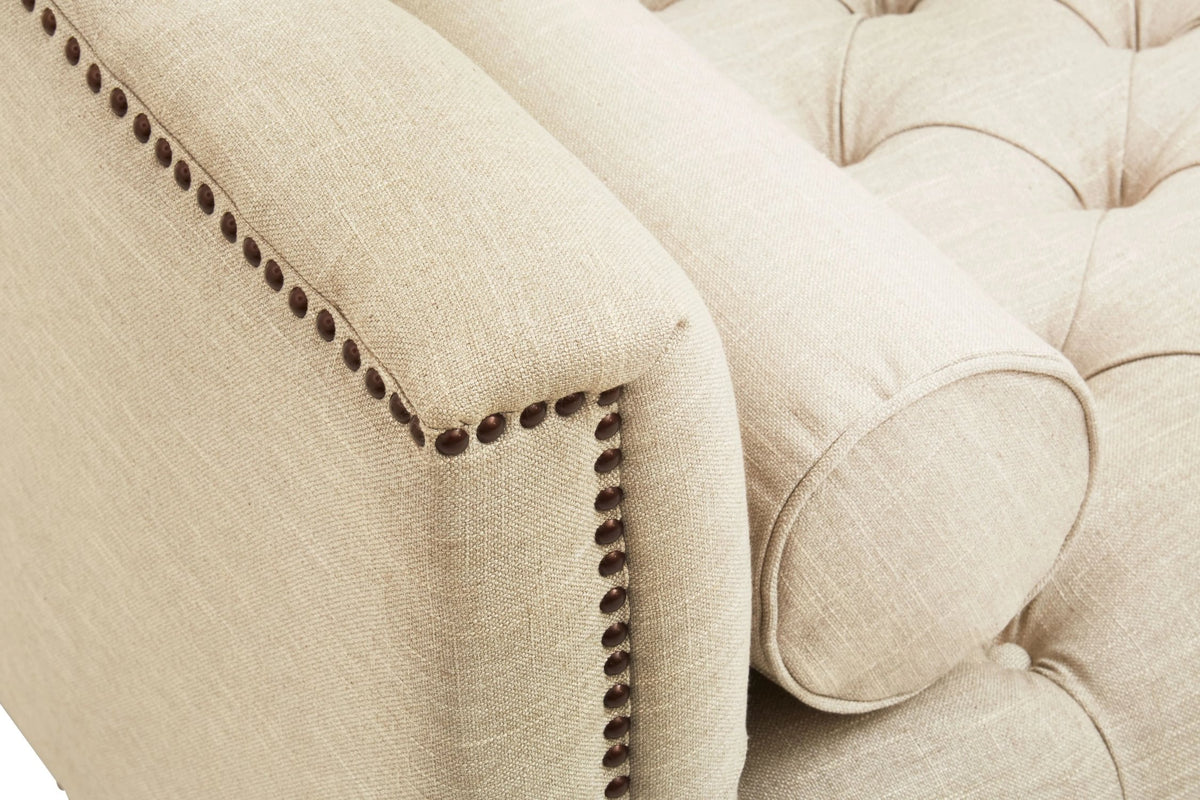 Cavendish Stone Fabric 3 Seat Modern Chesterfield Sofa