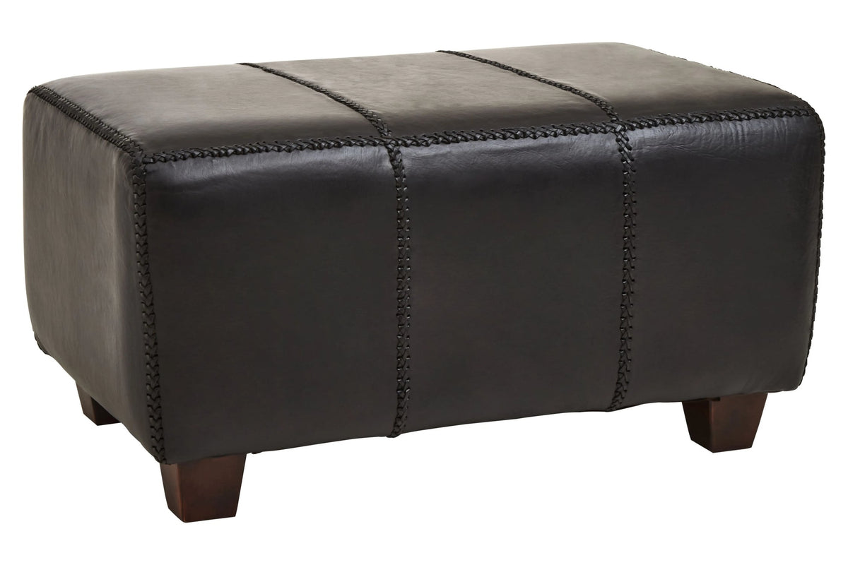Andes Black Leather Bench with Teak Wood Legs