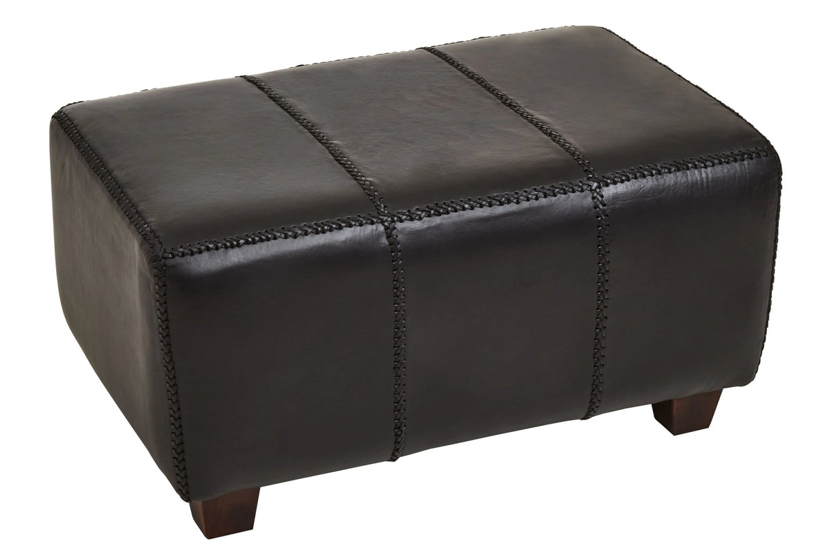 Andes Black Leather Bench with Teak Wood Legs