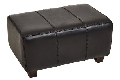 Andes Black Leather Bench with Teak Wood Legs