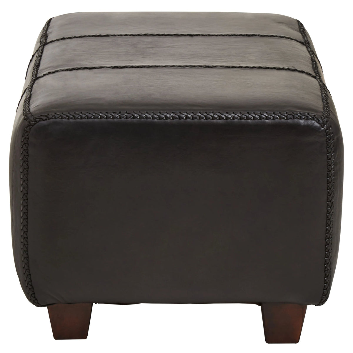 Andes Black Leather Bench with Teak Wood Legs