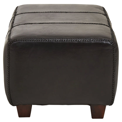 Andes Black Leather Bench with Teak Wood Legs