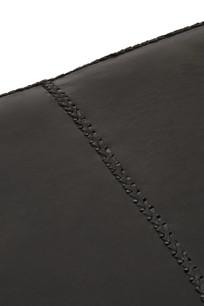Andes Black Leather Bench with Teak Wood Legs