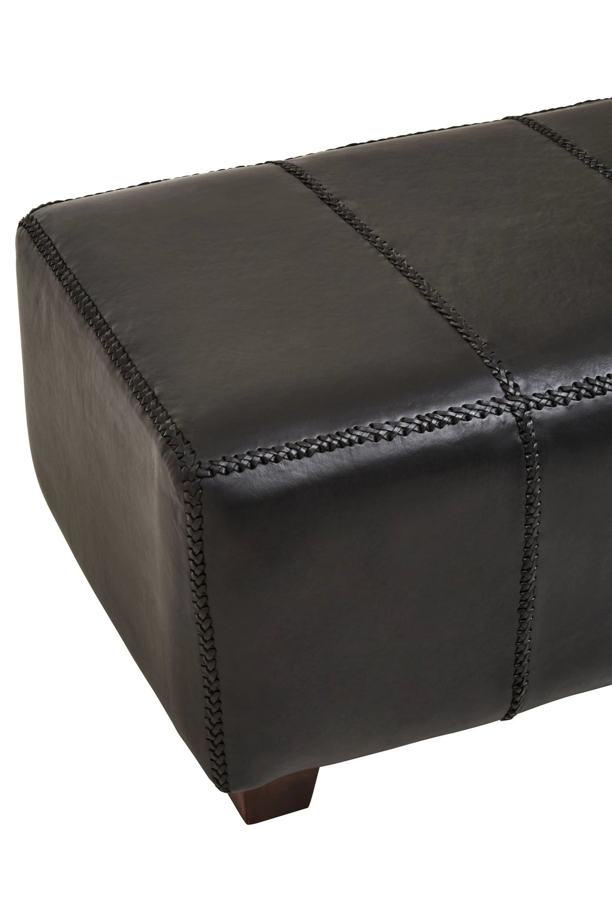 Andes Black Leather Bench with Teak Wood Legs
