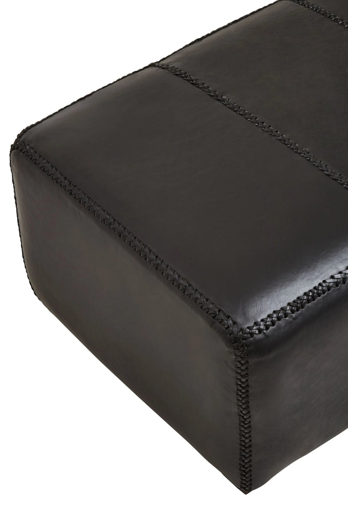 Andes Black Leather Bench with Teak Wood Legs