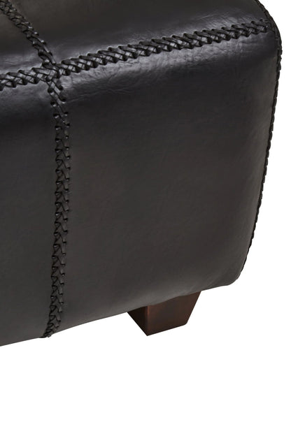 Andes Black Leather Bench with Teak Wood Legs