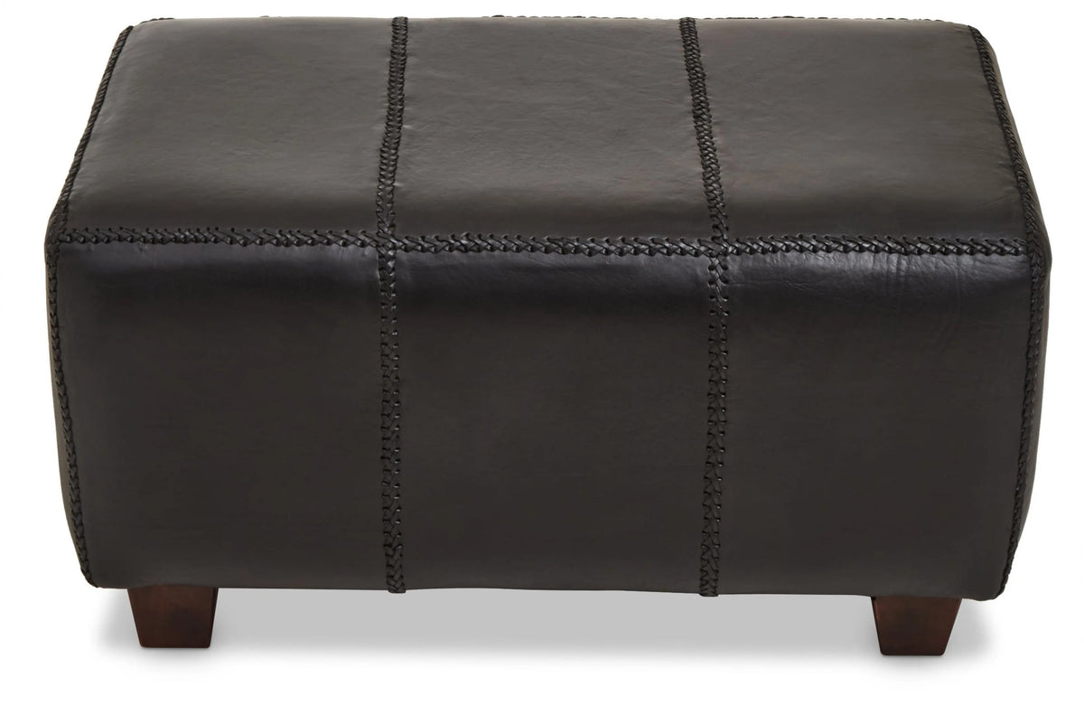 Andes Black Leather Bench with Teak Wood Legs