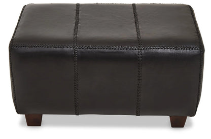 Andes Black Leather Bench with Teak Wood Legs