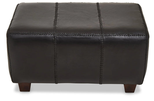 Andes Black Leather Bench with Teak Wood Legs