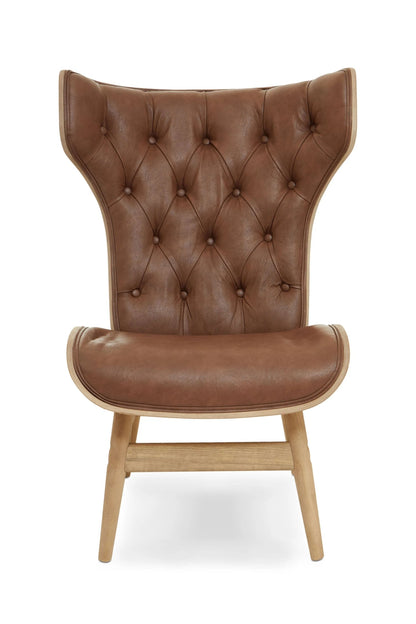 Ashbourne Brown Leather Effect Chair With Winged Back