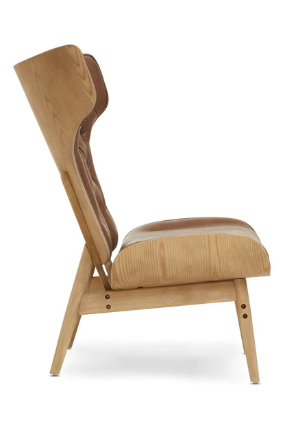 Ashbourne Brown Leather Effect Chair With Winged Back