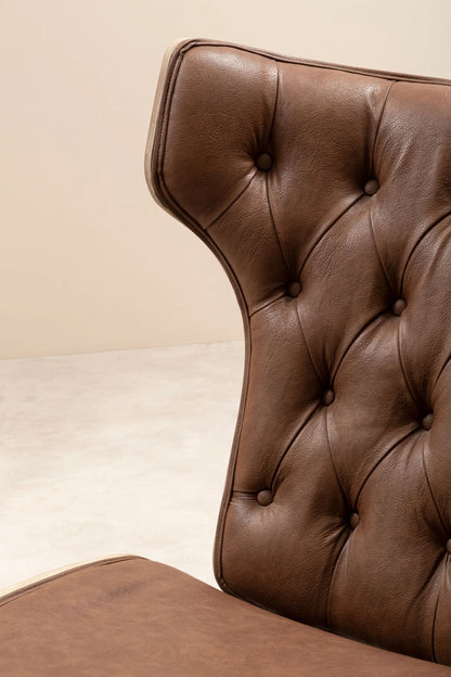 Ashbourne Brown Leather Effect Chair With Winged Back