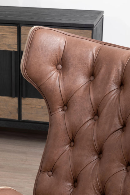 Ashbourne Brown Leather Effect Chair With Winged Back