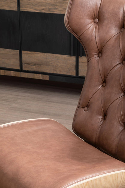 Ashbourne Brown Leather Effect Chair With Winged Back