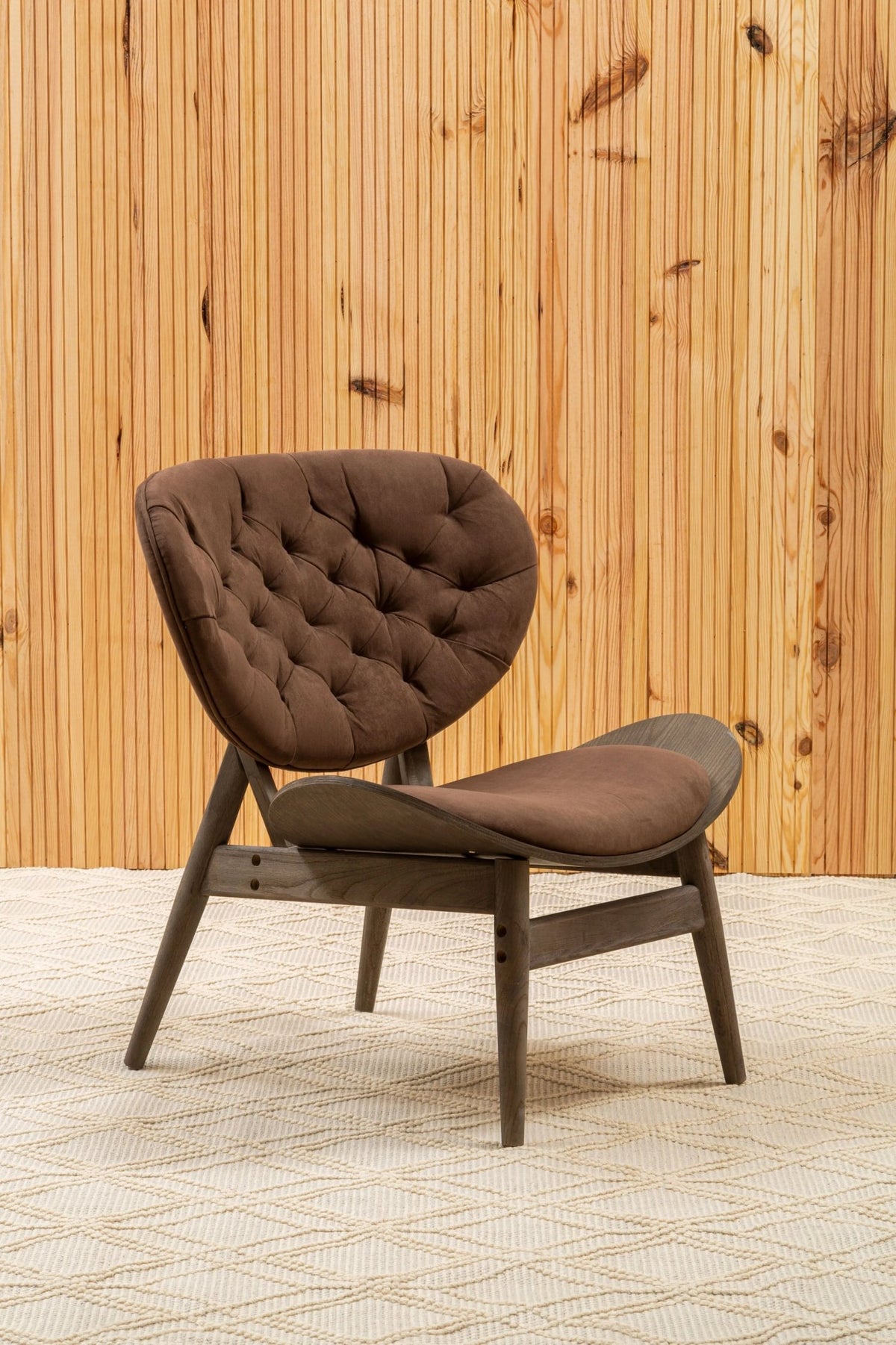 Ashbourne Brown Velvet Chair with Dark Elm Wood Frame