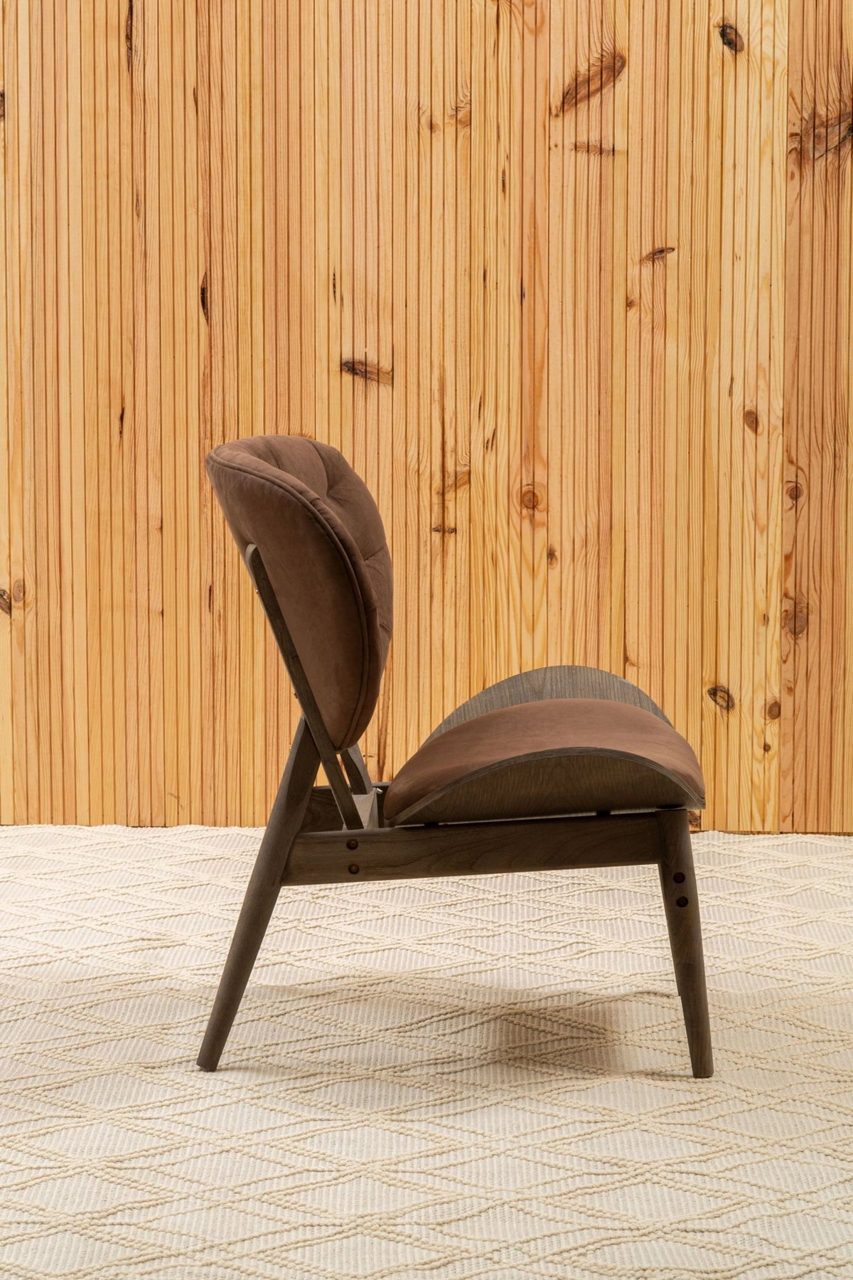 Ashbourne Brown Velvet Chair with Dark Elm Wood Frame