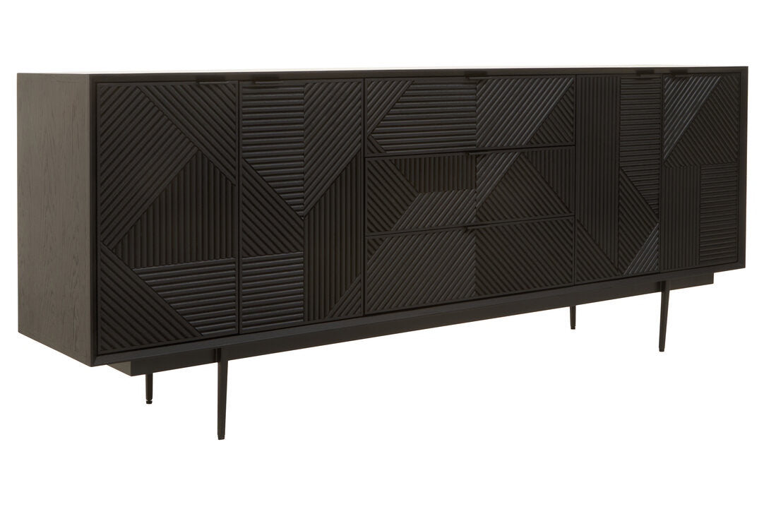 Tulum Black Finish Sideboard with 4 Doors and 3 Drawers