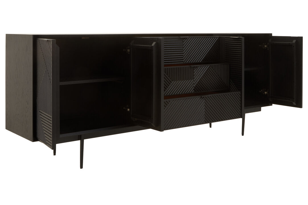 Tulum Black Finish Sideboard with 4 Doors and 3 Drawers