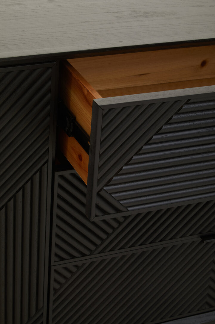 Tulum Black Finish Sideboard with 4 Doors and 3 Drawers