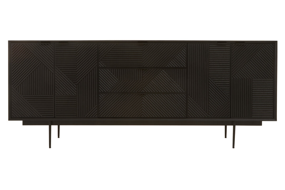 Tulum Black Finish Sideboard with 4 Doors and 3 Drawers