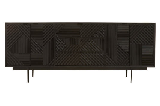 Tulum Black Finish Sideboard with 4 Doors and 3 Drawers