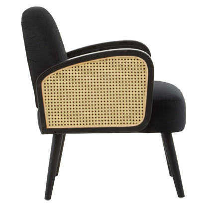 Pacific Black Velvet and Rattan Armchair