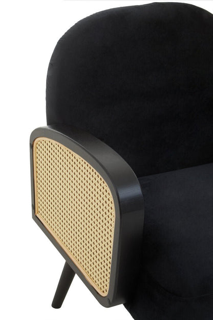 Pacific Black Velvet and Rattan Armchair
