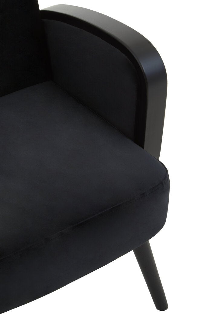 Pacific Black Velvet and Rattan Armchair