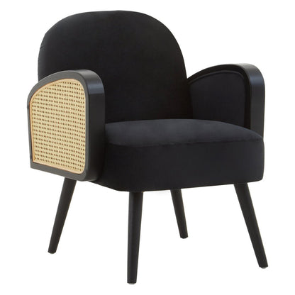 Pacific Black Velvet and Rattan Armchair